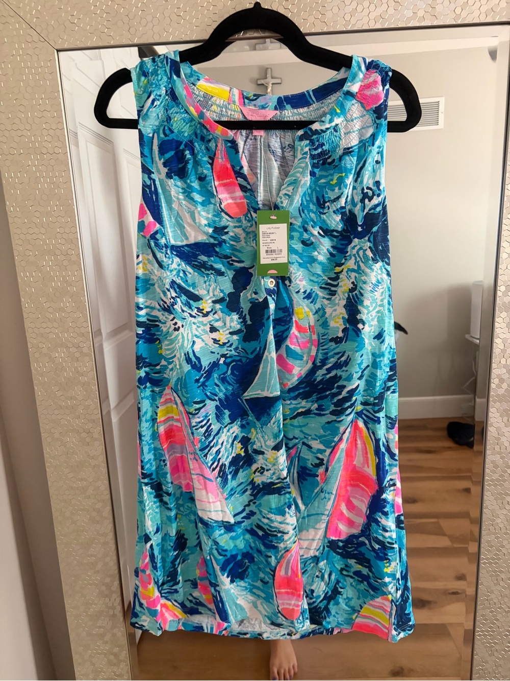 Lilly Pulitzer Turquoise and Pink Watercolor-Print Tunic